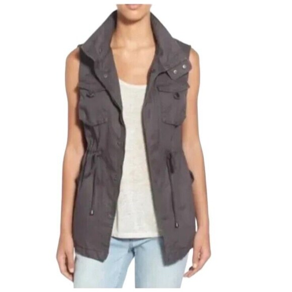 Pleione Anthropologie Cargo Vest Size S NWOT Gray Cinched Waist Military Style - Picture 11 of 12
